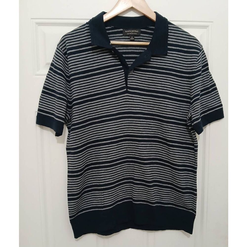 Banana republic mens medium organic‎ cotton blue shortsleeve polo shirt